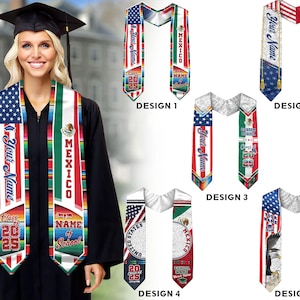 Custom Mexican American Flag Graduation Sash 2025, Mexican Graduation Sash, Mexican Stole, Mexico Graduation Stole 2025, Graduation Gift