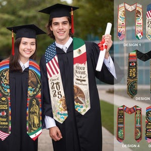 Custom Mexican Graduation Sash, Mexican American Flag Graduation Sash 2025, Guadalupe Stole, Mexico Graduation Stole 2025, Hispanic Sash