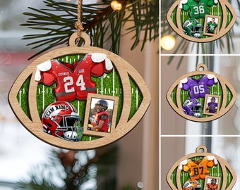 Custom Photo Football 2 Layer Wood Ornament, Personalized Sport Decor, Christmas Ornament Football Gifts, Boy Keepsake for Football Players