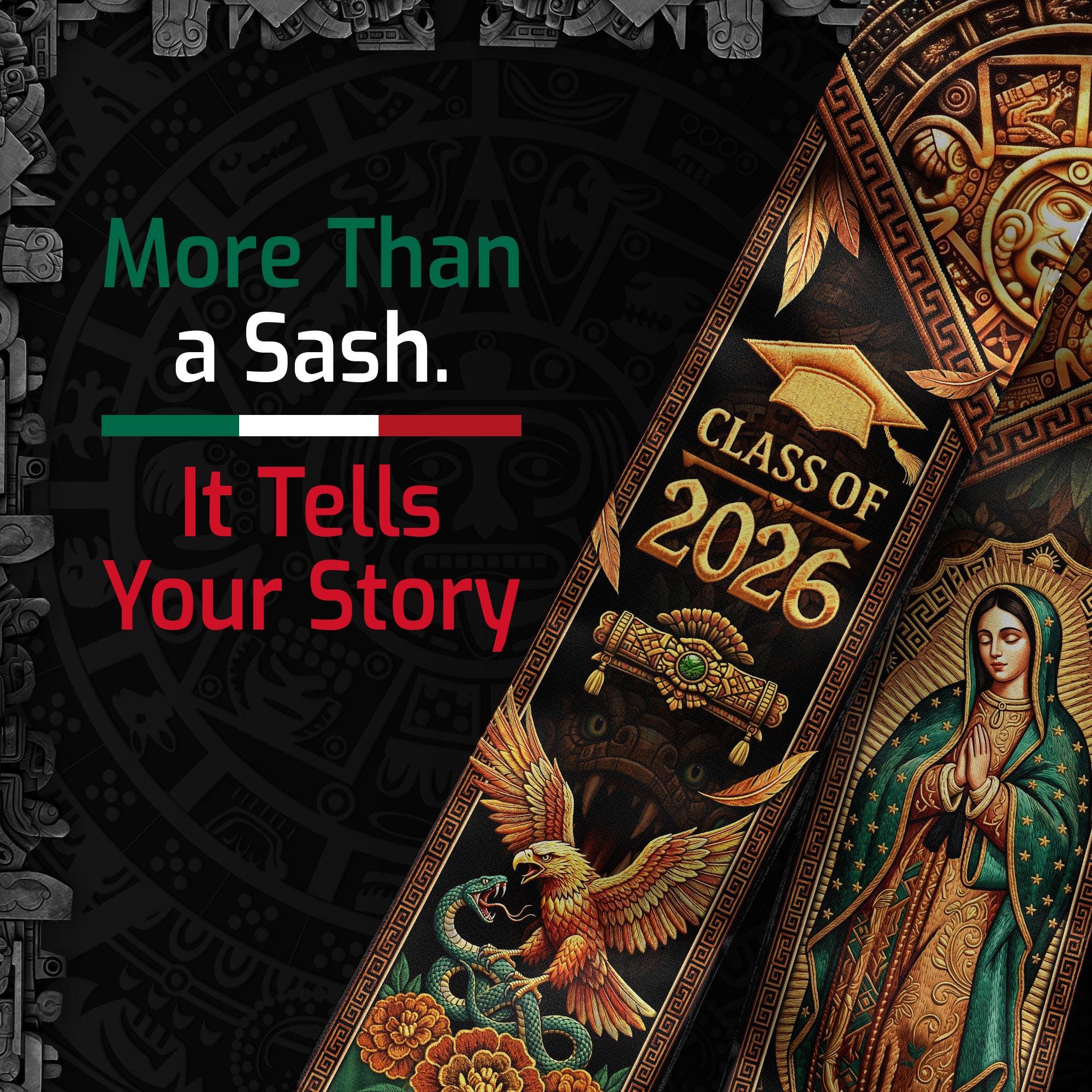 Mexican Graduation Sash, Aztec Pattern Stole Grad, Cultural Mexico ...