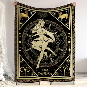 Personalized Zodiac Aries Blanket, Customized Name Constellations Blanket, 12 Horoscope Astrology Blanket, Horoscope Blanket Gift For Aries