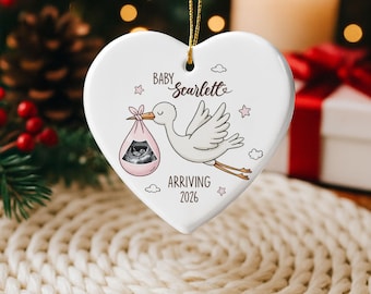 Custom Stork Baby Ornament, Baby Expecting See You In 2026, Personalized Baby Scan Christmas Bauble with Photo, Baby Arriving Xmas Decor