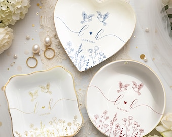 Regalo de boda personalizado para la pareja, plato para anillos con diseño de pájaros, regalo de compromiso, regalo de boda para la novia, regalo para la despedida de soltera, regalo de aniversario.