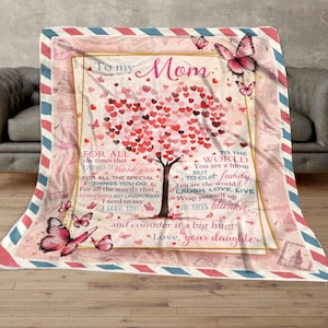 Cobertor personalizado para minha mãe, cobertor com carta para minha mãe, presente de dia das mães, presente de aniversário para mãe de filha e filho, cobertor com carta para mãe