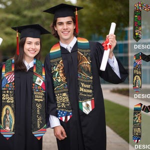 Custom Mexican Graduation Sash, Mexican American Flag Graduation Sash 2025, Grads Hispanic Sash, Graduation Stole 2025, Guadalupe Sash