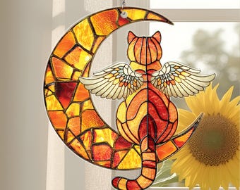 Orange Cat Memorial Suncatcher, Suncatcher Hanging Window, Cat Sun Catcher, Cat Lovers Gifts For Window Hanging, Loss Pet Sympathy Gift