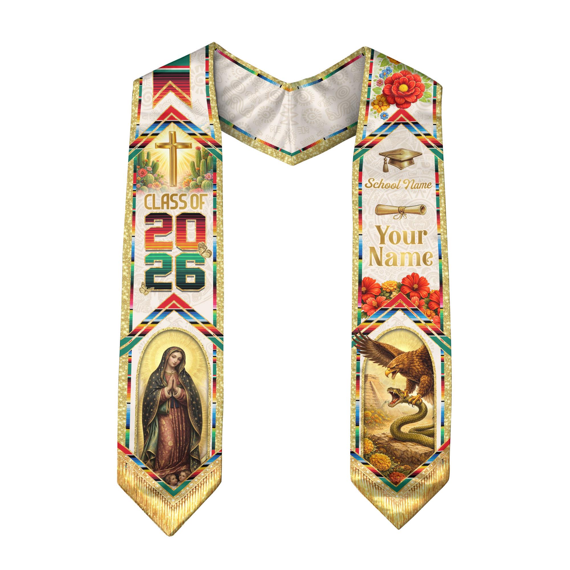 Custom Aztec Mexican Graduation Stole 2026, Mexican Flag Graduation ...