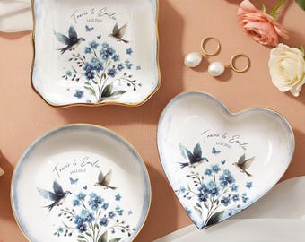 Regalo de boda personalizado para la pareja, plato para anillos con diseño de pájaros, regalo de compromiso, regalo de boda para la novia, regalo para la despedida de soltera, regalo de aniversario.