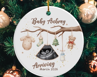 Custom Baby Expecting See You In 2026 Ornament, Personalized Baby Scan Christmas Bauble with Photo, Baby Arriving Ornament Xmas Decor