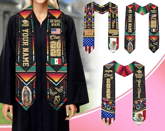 Mexican Graduation Sash, Mexican American Flag Graduation Sash 2025, Mexican Stole, Mexico Graduation Stole 2025, Custom Name & School Stole