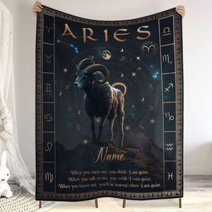 Personalized Zodiac Aries Blanket, Customized Name Constellations Blanket, 12 Horoscope Astrology Blanket, Horoscope Blanket Gift For Aries