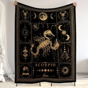 Spersonalizowany koc Skorpiona, koc astrologiczny horoskopu dla Skorpiona, niestandardowa kołdra z konstelacjami nazw, prezenty urodzinowe dla znaku zodiaku tarota