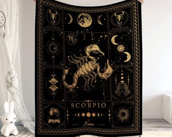 Personalized Scorpio Blanket, Horoscope Astrology Blanket For Scorpio, Custom Name Constellations Quilt, Tarot Zodiac Sign Birthday Gifts