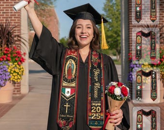 Custom Mexican Graduation Sash, Mexican Flag Graduation Sash 2026, Guadalupe Stole, Mexico Graduation Ceremony Stole 2026, Hispanic Sash