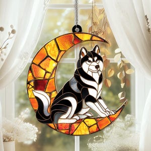 Husky Suncatcher Hanging Window, Moon Dogs Suncatcher, Dog Suncatcher Memorial, Dog Sun Catcher, Dog Lover Window Hanging