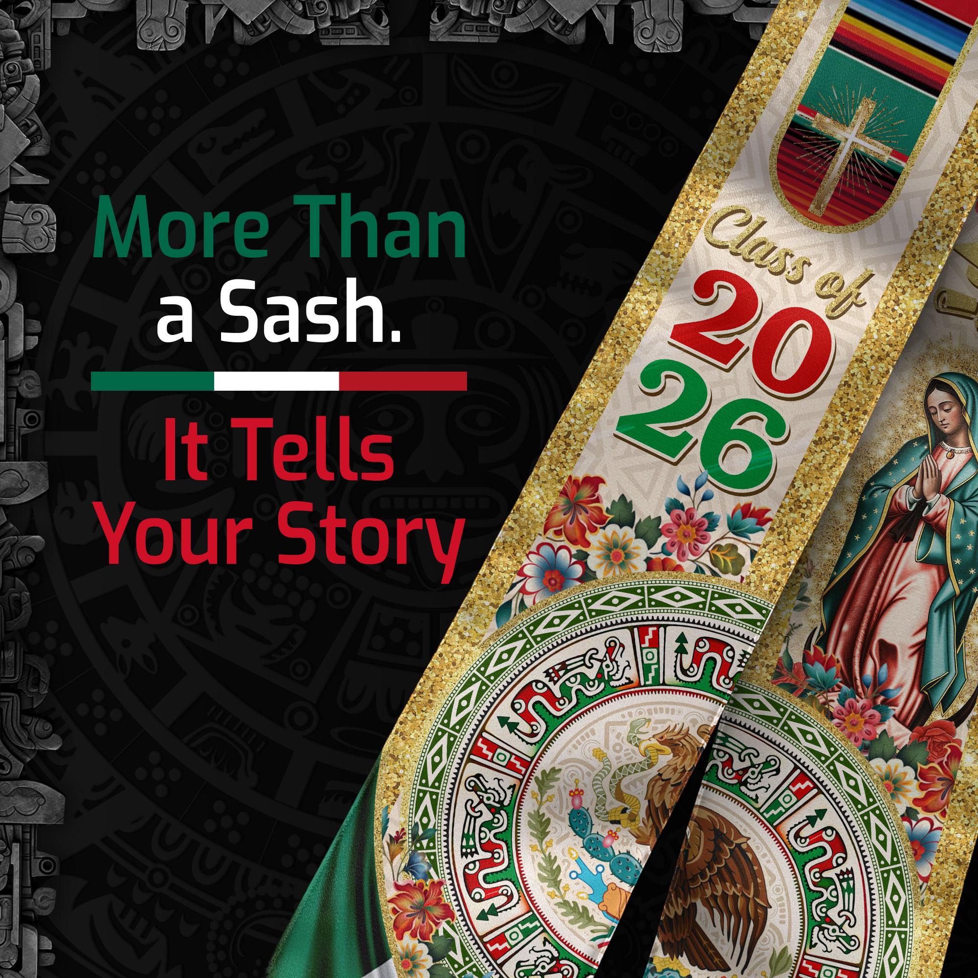Mexican Graduation Sash, Mexican Flag Grad Sash 2026, Mexican Aztec ...