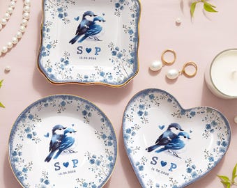 Regalo de boda personalizado para la pareja, plato para anillos con diseño de pájaros, regalo de compromiso, regalo de boda para la novia, regalo para la despedida de soltera, regalo de aniversario.