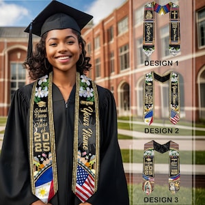 Personalized Filipino American Graduation Sash 2025, Philippine Graduation Stole Custom, Philippine Graduation Sash, Filipino Flag Stoles