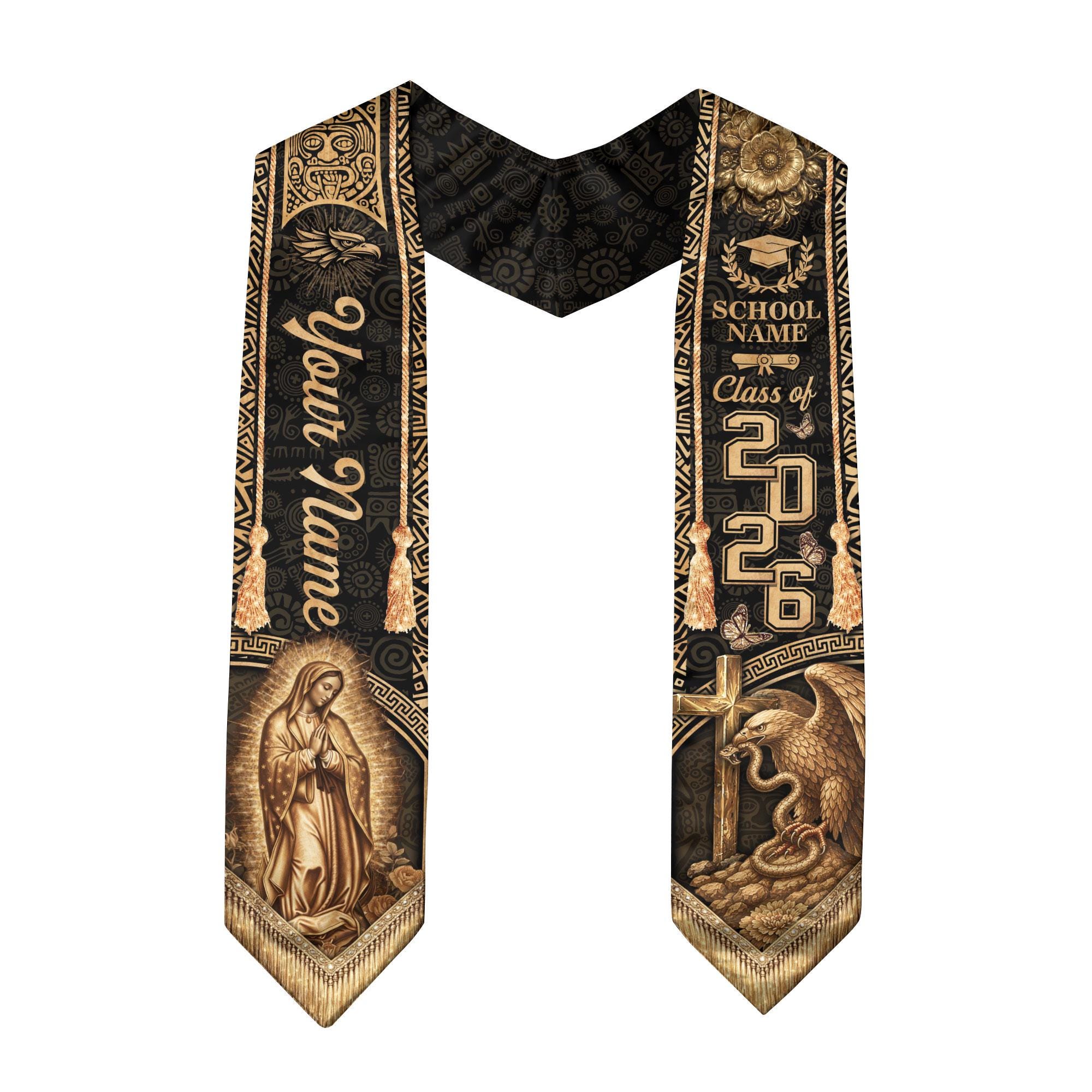Personalized Mexican Aztec Graduation Stole, Mexican Flag Graduation ...