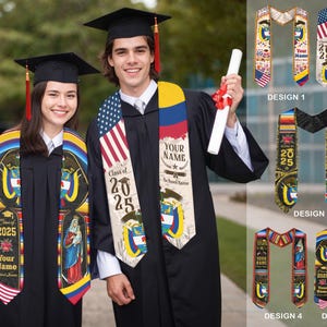 Custom Colombian American Flag Graduation Sash 2025, Colombian Graduation Sash, Colombia Stole, Colombia Graduation Stoles, Graduation Gifts