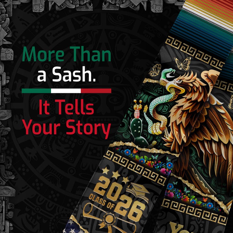 Custom Mexican Graduation Tassel Sash, Aztec Pattern Stole Grad, Mexico ...
