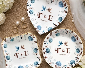 Regalo de boda personalizado para la pareja, plato para anillos con diseño de pájaros, regalo de compromiso, regalo de boda para la novia, regalo para la despedida de soltera, regalo de aniversario.