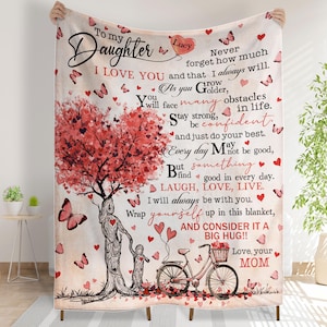 Manta con nombre personalizada para tu hija, manta para mi hija, regalo para hija, cumpleaños de hija, manta con letras de mamá y papá