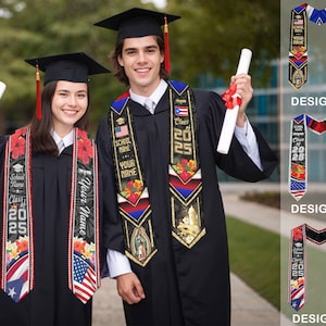 Banda de graduación personalizada con la bandera de Puerto Rico 2025, estola de regalo de graduación de Puerto Rico personalizada, banda de graduación de Puerto Rico 2025