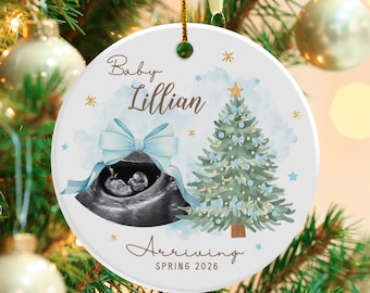 Custom Baby Expecting See You In 2026 Ornament, Personalized Baby Scan Christmas Bauble with Photo, Baby Arriving Ornament Xmas Decor