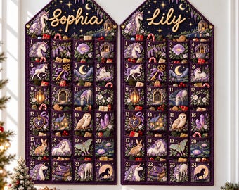 Custom Embroidered Name Unicorn Stocking Christmas 2026, Holiday Canvas Calendar, Custom Name Holiday Wall Hanging Gift, Fabric Wall Hanging