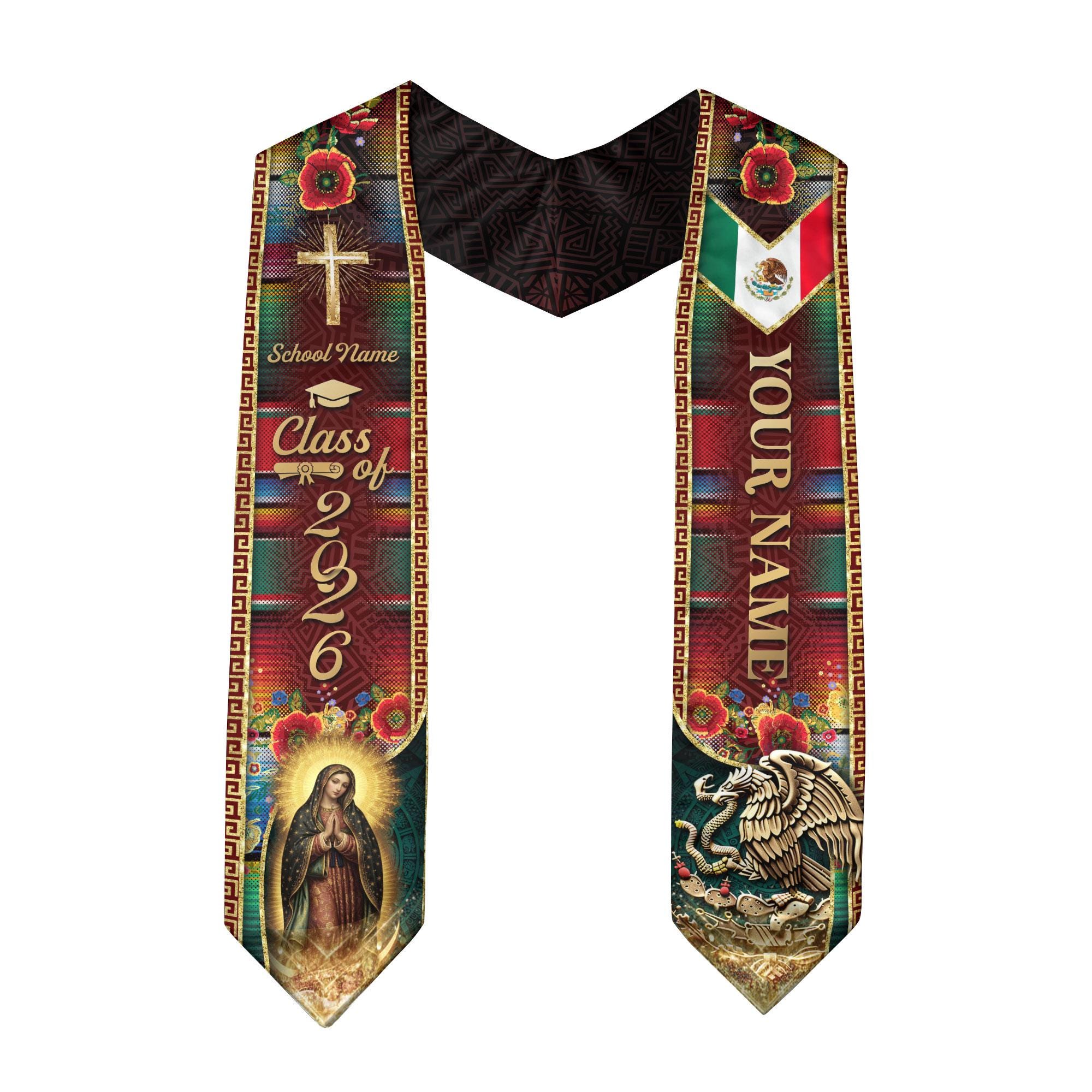Personalized Mexican Aztec Graduation Stole, Mexican Flag Graduation ...
