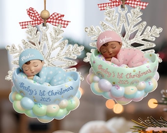 Personalized Baby’s First Christmas Boy & Girl Ornament 2026, Custom Baby First Christmas Bauble Decor, Angel Baby Gift for Newborns