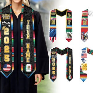 Mexican Graduation Sash, Mexican American Flag Graduation Sash 2025, Mexican Stole, Mexico Graduation Stole 2025, Custom Name & School Stole