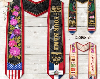 Personalized Dominicans American Flag Graduation Sash 2025, Dominican Republic Graduation Stole Customize 2025, Custom Graduation Stole 2025