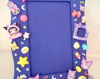 Marco de fotos Kuromi morado, marco de madera pintado a mano, decoración de estilo gótico pastel, bonito regalo de resina estilo decoden para ella.