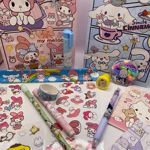 Sanrio Voorgevulde Feesttas Gunsten Stationair Snap Band Badge Stempel tatoeages Cinnamoroll Pompompurin Kuromi My Melody Hello Kitty Pochacco