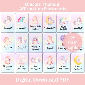 Tarjetas imprimibles de afirmaciones de unicornio, afirmaciones positivas imprimibles, tarjetas de autoconciencia y autoestima para niños, descarga digital en PDF