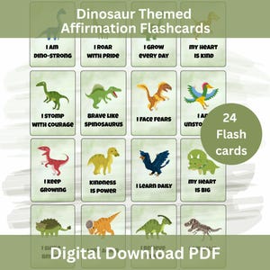 Tarjetas de Afirmaciones de Dinosaurios para Niños – Tarjetas Imprimibles de Afirmaciones Positivas, Conciencia Plena y Confianza – Descarga Digital en PDF