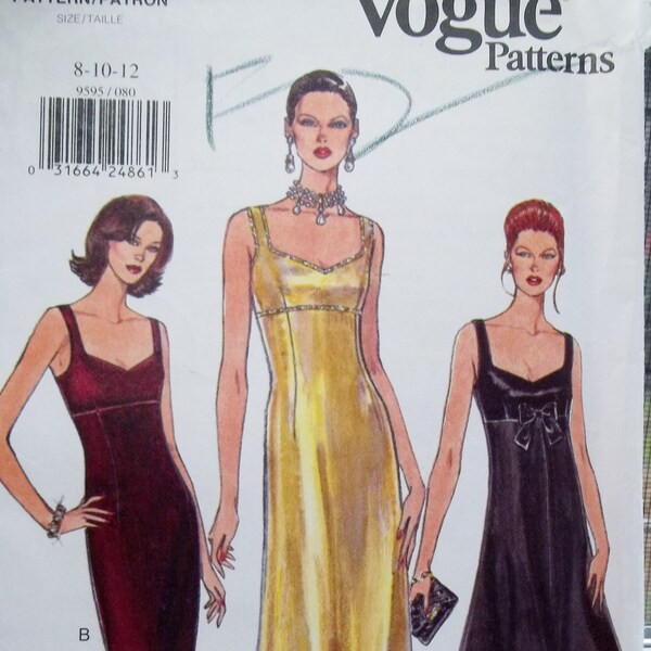 Vogue Evening Gown Vogue 9595 Sewing Pattern, Tapered A-line or Flared Skirt Formal Dress, Mid Knee Cocktail, Prom Dress Size 8 - 12 UNCUT