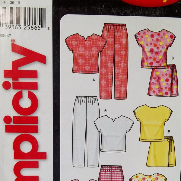 Misses' Summer Wardrobe Simplicity 5997 Sewing Pattern, Short Sleeve Top, Skort, Elastic Waist Crop Pants Size 8 - 18 UNCUT Pattern Destash