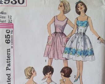 Rockabilly Sundress Vintage Simplicity 4930 Sewing Pattern, Full Skirt Dress with 2 Bodices, Retro Lined Jacket Size 12 Bust 32 CUT/COMPLETE