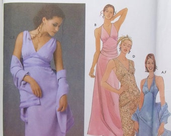 Wedding Formal Simplicity 5187 Sewing Pattern Bridesmaid Dress Halter Neckline Long Gown Cocktail Dress, Wrap, Shawl Plus Size 12 - 18 UNCUT