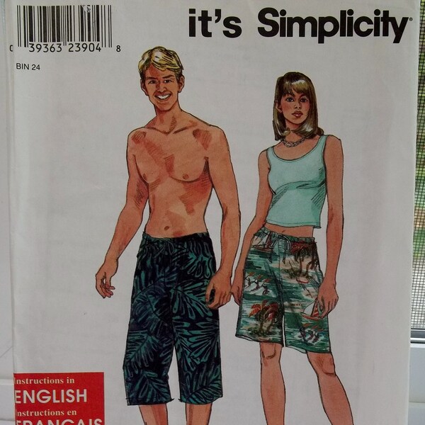 Unisex Pants or Shorts Simplicity 9175 Pattern Misses', Teens, Men's Board Shorts, Beach Wear, Easy to Sew Hip 37 - 53 UNCUT Pattern Destash
