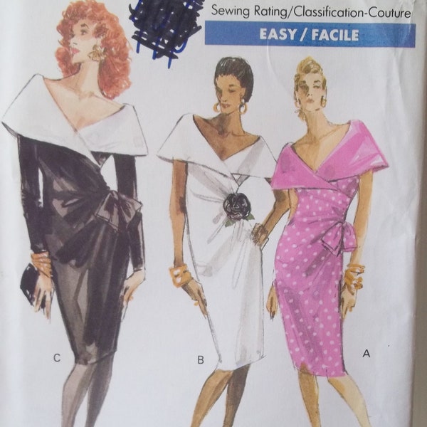 Misses ' Cocktail Dress Vogue 7400 wysoki wzór szycia moda proste Mock Wrap stożkowe sukienka, Mid kolano, Matka panny młodej rozmiar 6-10 uncut