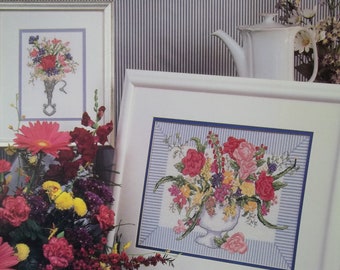 Great Big Graphs "Summer Bouquet" Cross Stitch Pattern Leaflet VCL-20144 , B & W Easy Read Chart, Victorian Nosegay Sampler, Floral Design