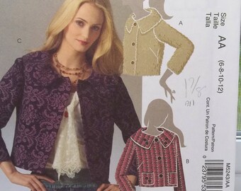 Misses' Jacket Sewing Pattern McCall's M5243 Semi-Fitted Crop Lined Jacket, Patch Pockets, High Fashion Collar Variations Size 6 - 12 UNCUT