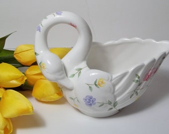 Summer Chintz Swan Creamer by Christopher Johnson Series 4 Cream Jug in Floral Pattern, Collectible English China Pink, Blue, Yellow Florals