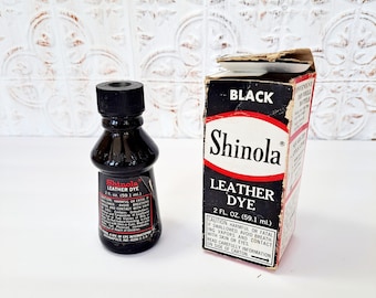 Shinola Leather Shoe Dye - Black, Vintage Glass Bottle with Applicator, Original Box, 2 oz. Bottle Made in the USA, Collectible Shoe Care