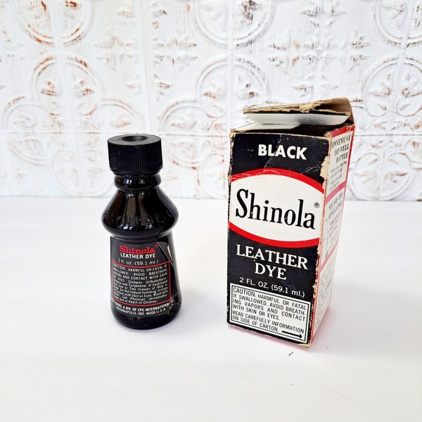 Shinola Leather Shoe Dye - Black, Vintage Glass Bottle with Applicator, Original Box, 2 oz. Bottle Made in the USA, Collectible Shoe Care