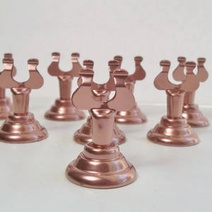 Porta-números de mesa de casamento, porta-cartões de lugar em cobre, conjunto de 12 marcadores de alimentos pintados em aço inoxidável, cartões de assento, porta-placas de buffet